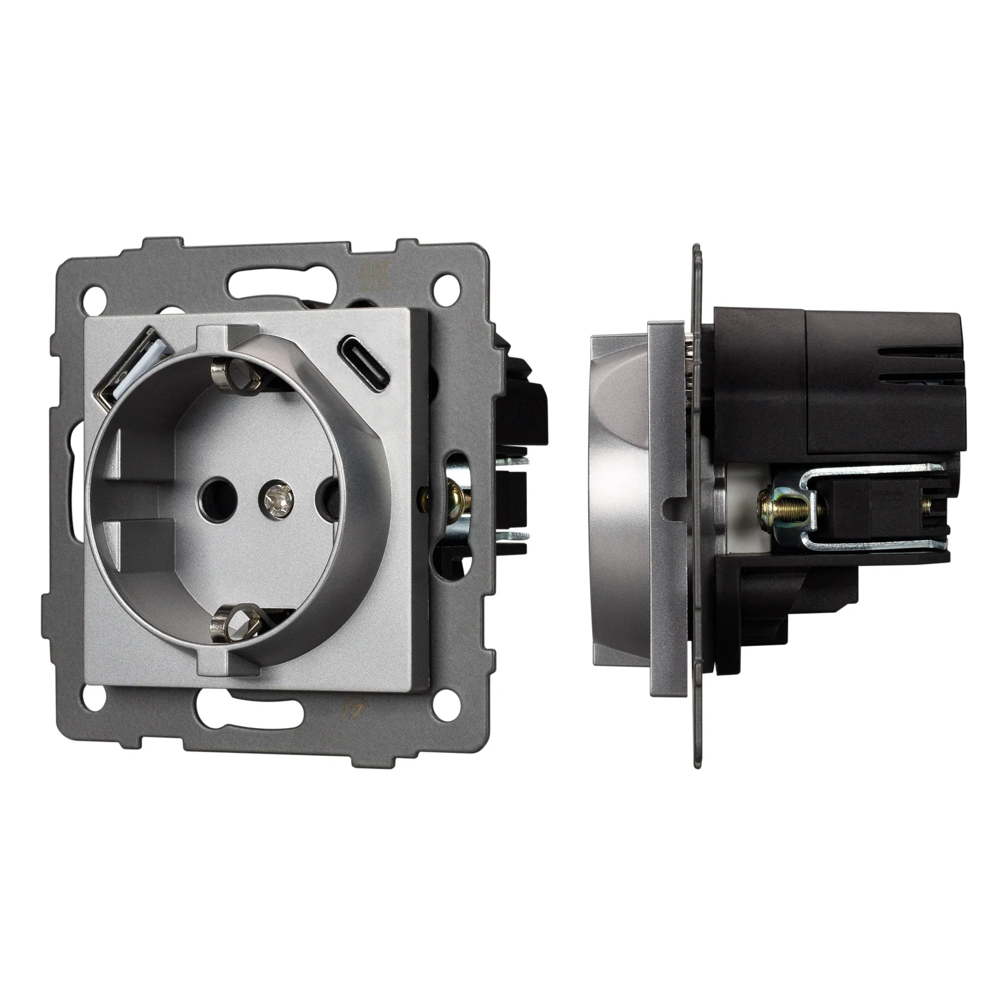 Механизм розетки с USB зарядкой SCT-MUAC-PL-GR-V (250V, 16A) (Arlight, -) - изображение товара