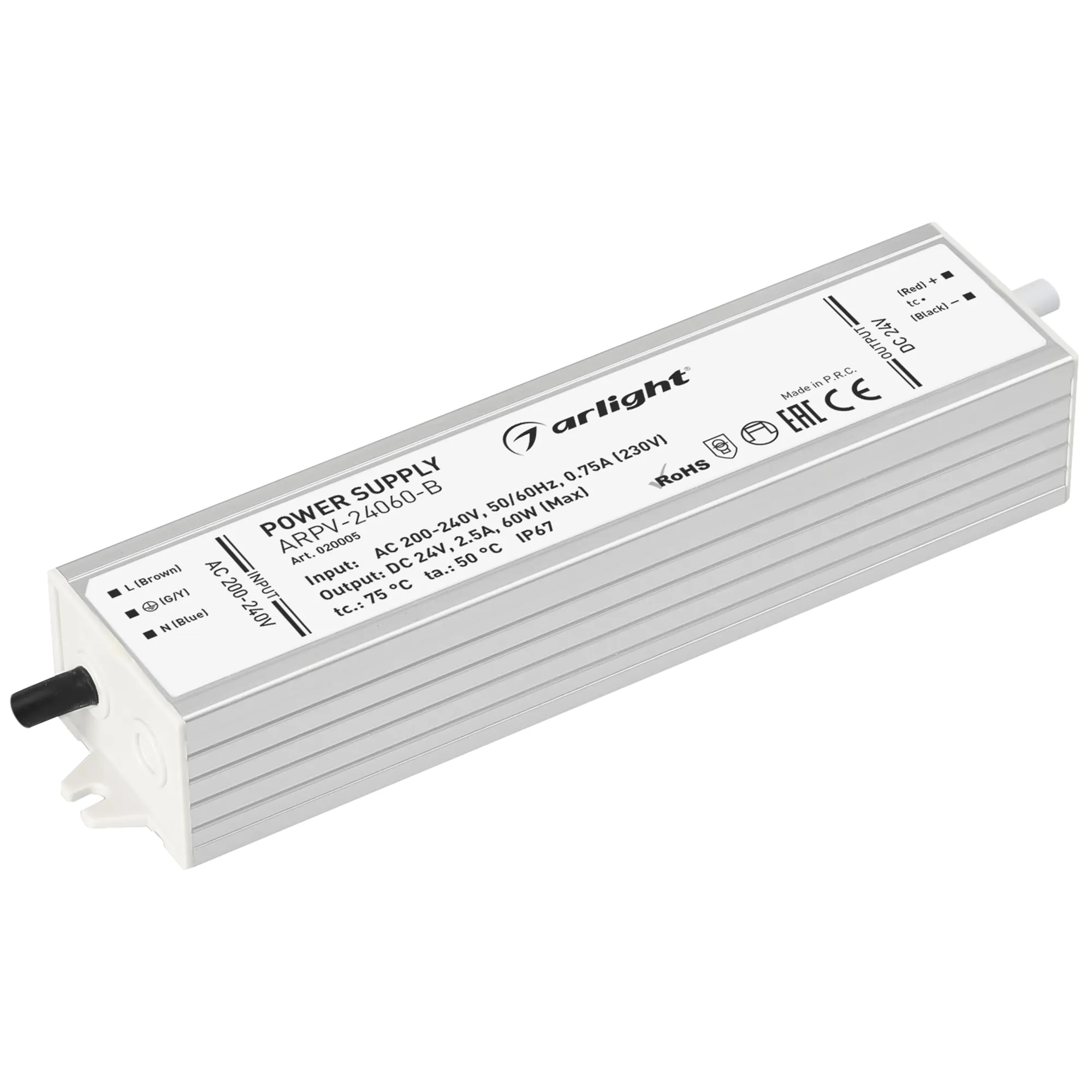 Блок питания ARPV-24060-B (24V, 2.5A, 60W) (Arlight, IP67 Металл, 3 года) - изображение товара