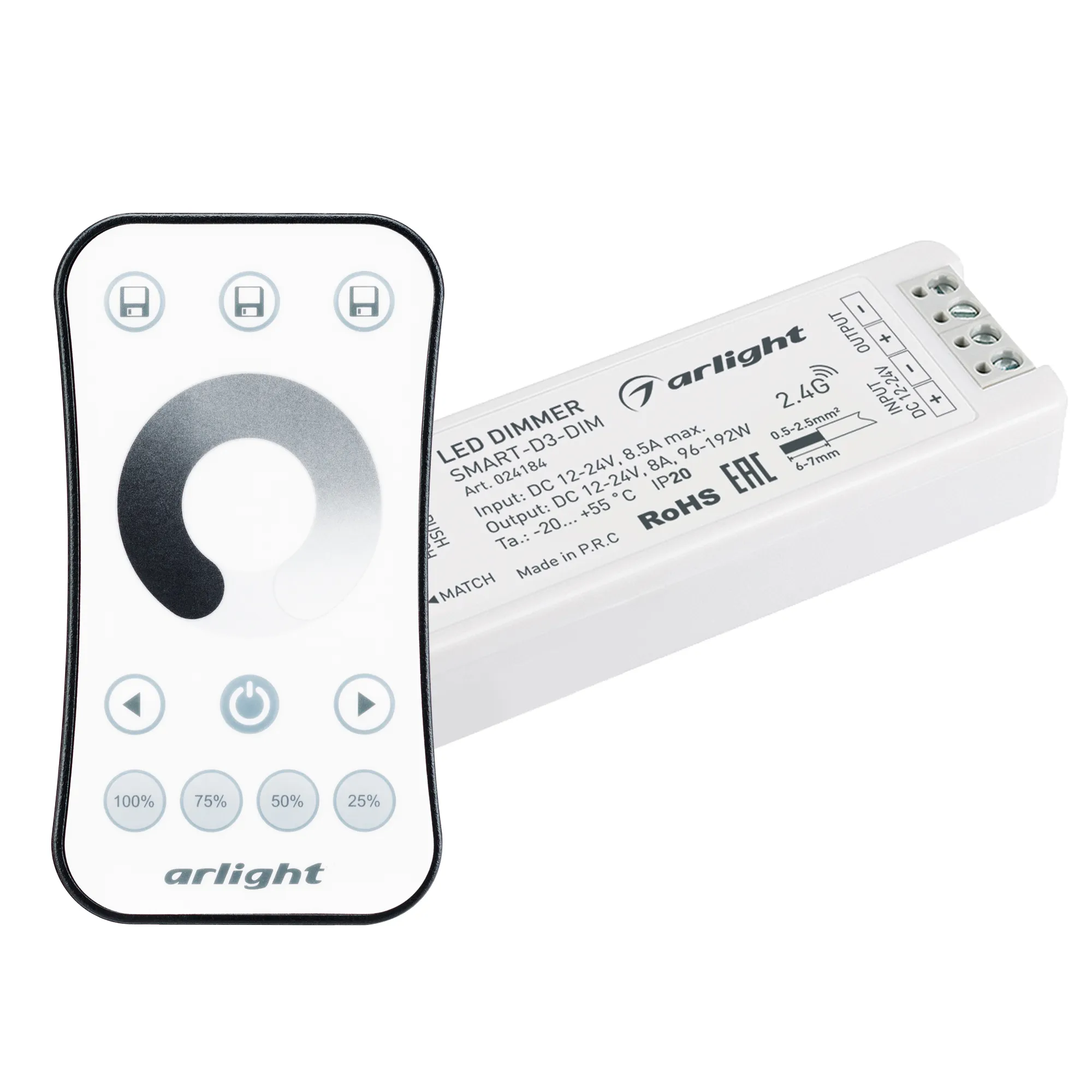 Диммер SMART-DIM-SET-RING (12-24V, 1x8A, ПДУ 2.4G) (Arlight, IP20 Пластик, 5 лет) - изображение товара
