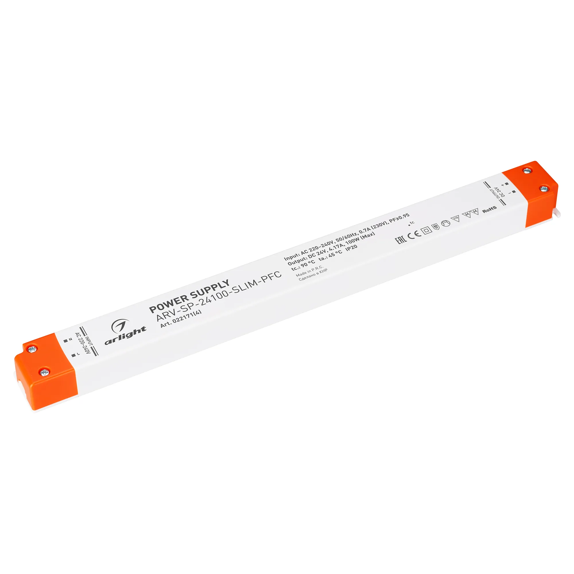 Блок питания ARV-SP-24100-SLIM-PFC (24V, 4.17A, 100W) (Arlight, IP20 Пластик, 5 лет) - изображение товара