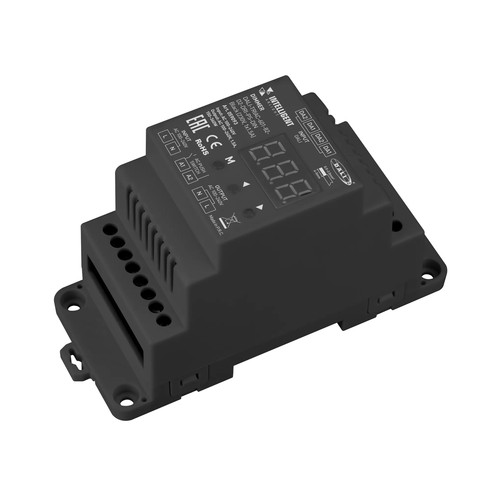 INTELLIGENT ARLIGHT Диммер DALI-TRIAC-601-82-D2-DRI-PS-DIN Black (230V, 1x1.5A) (IARL, IP20 Пластик, 5 лет) - изображение товара